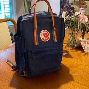 FJALLRAVEN KANKEN rainbow straps, blue body backpack 11x14x5
